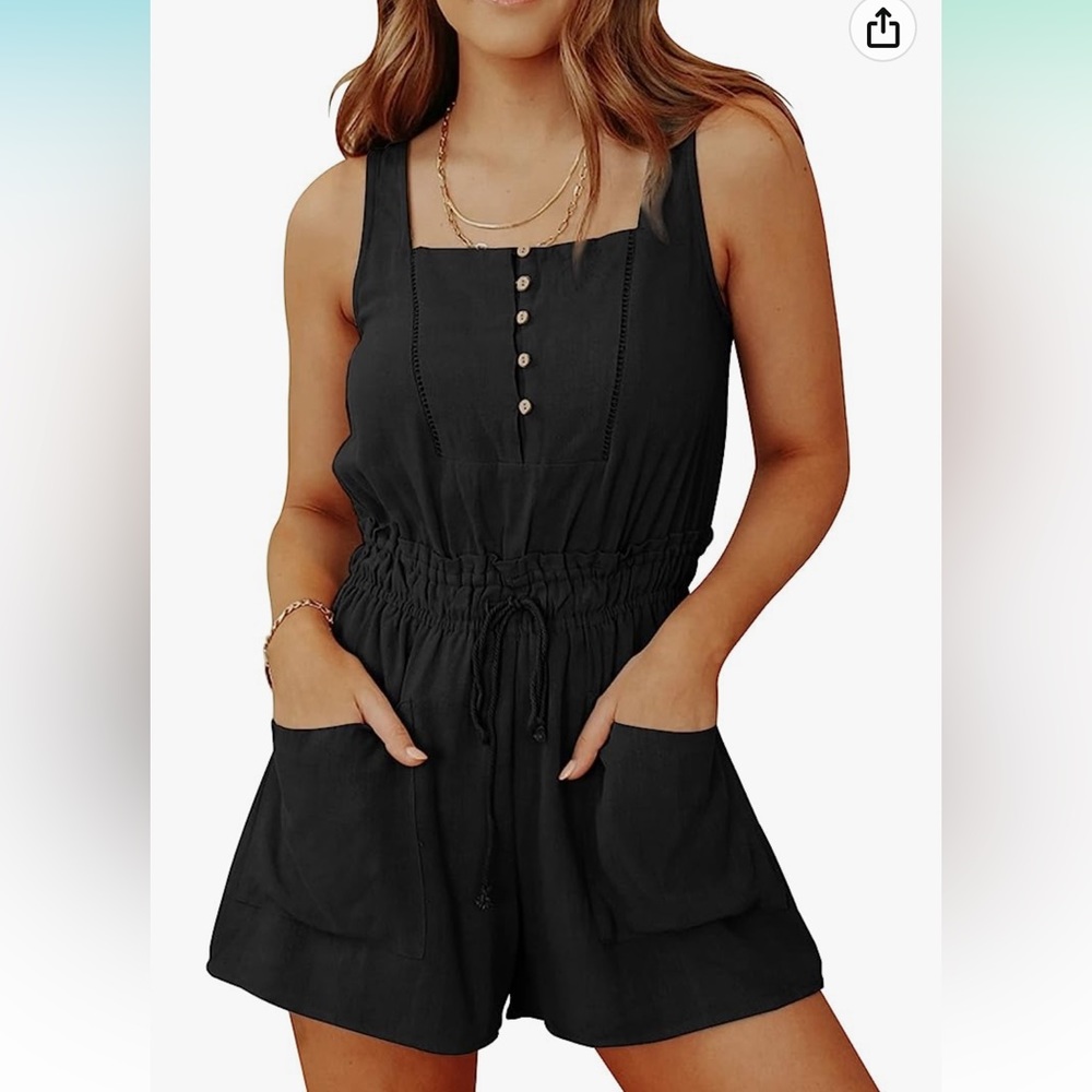 Women’s Black Sleeveless Romper with Drawstring Waist